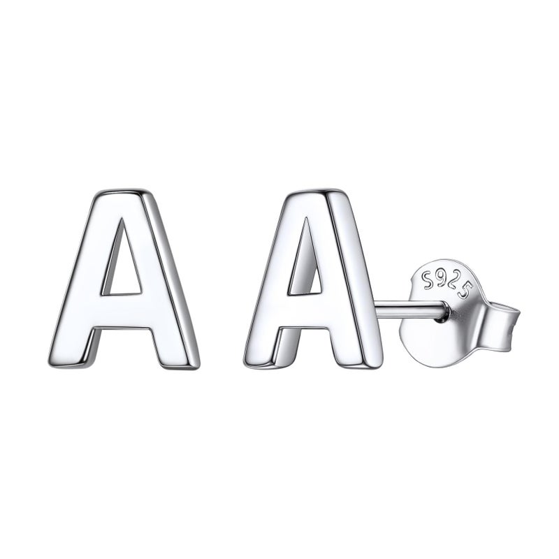 ChicSilver Sterling silver initial earrings Hypoallergenic Earrings Simple Small Initial Earrings Letter Studs for Women Sensitive Ears Personalized Gifts (Alphabet A) - Image 1